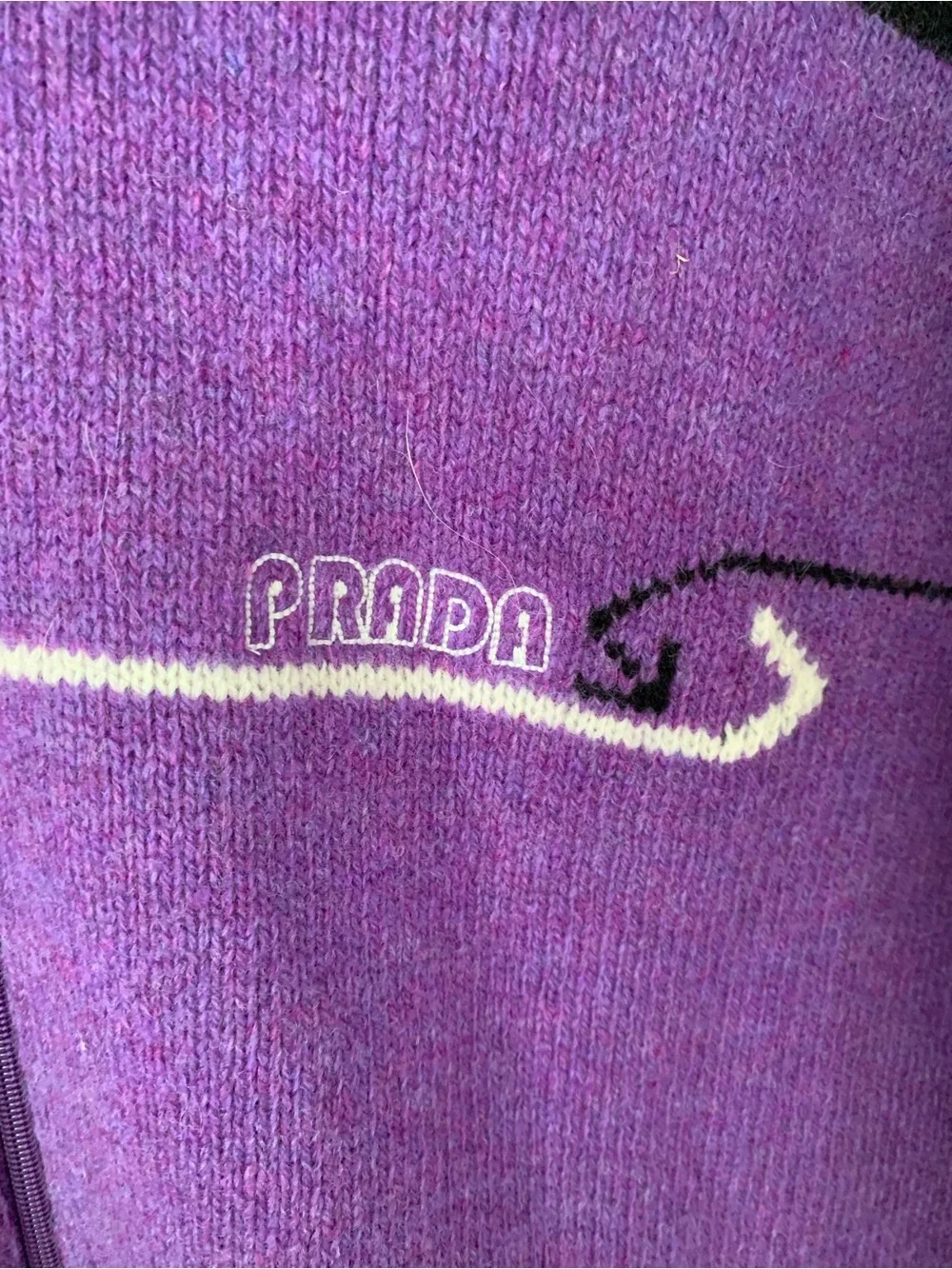 Prada virgin wool zip up cardigan coat fox fur hood amethyst NWT